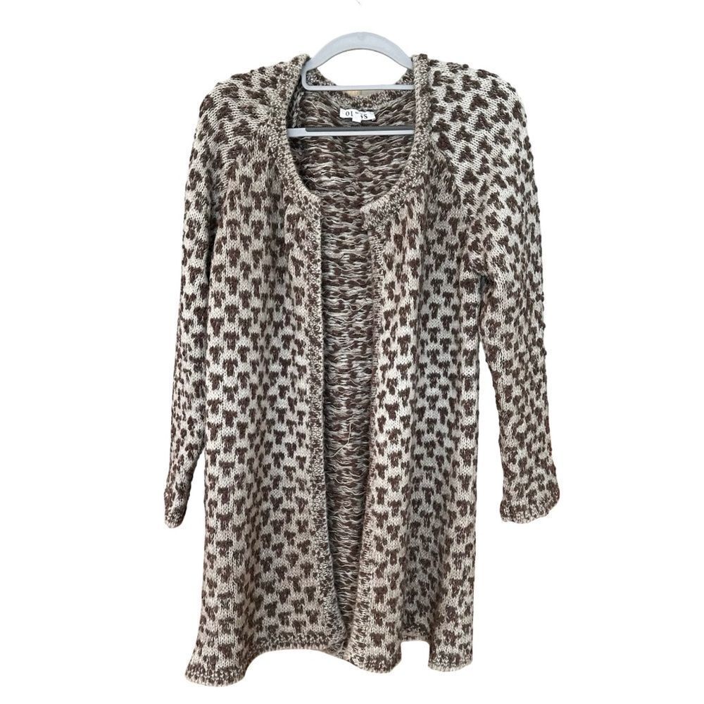 Olyss Women's Long Cardigan Open Front Sweater Print/Textured Browns Size Large